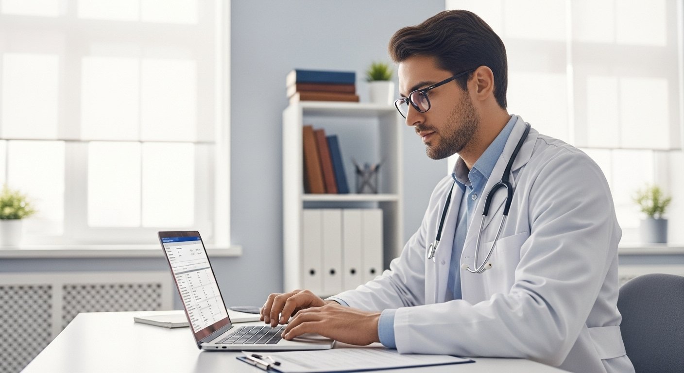 Ultimate Guide: Men's Annual Health Check-ups 2 Men's Annual Health Check-ups Doctor on laptop in an appointment